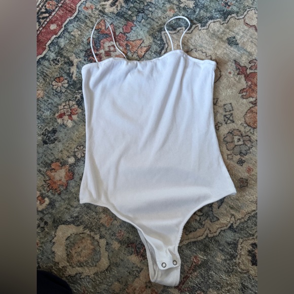 White Ribbed Spaghetti Strap Bodysuit - Picture 4 of 4